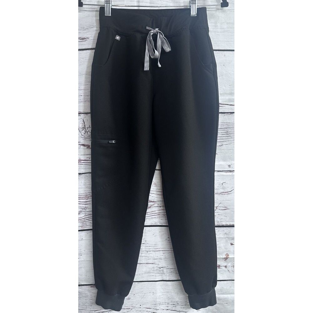 Figs Black Joggers with Gray Drawstring